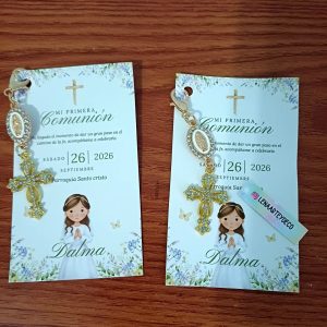 Estampita con llavero dorado x10